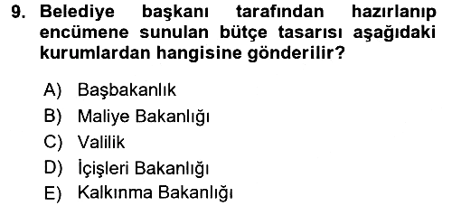Mahalli İdareler Maliyesi 2015-2016 Tek Ders Sınavı - 9. soru