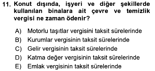 Mahalli İdareler Maliyesi 2015-2016 Tek Ders Sınavı - 11. soru