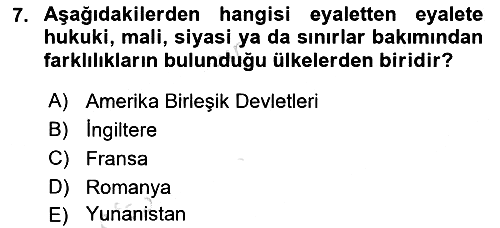 Mahalli İdareler Maliyesi 2020-2021 Yaz Okulu Sınavı - 7. soru