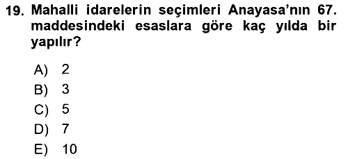 Mahalli İdareler Maliyesi 2021-2022 Yaz Okulu Sınavı - 19. soru