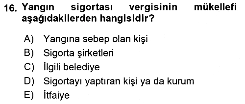Mahalli İdareler Maliyesi 2022-2023 Yaz Okulu Sınavı - 16. soru