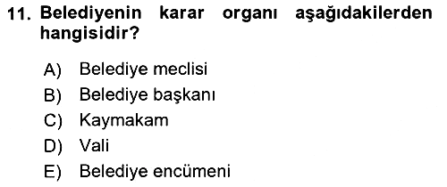 Mahalli İdareler Maliyesi 2023-2024 Yaz Okulu Sınavı - 11. soru