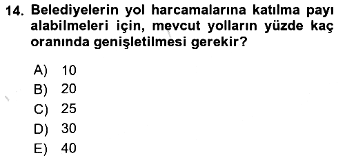 Mahalli İdareler Maliyesi 2023-2024 Yaz Okulu Sınavı - 14. soru