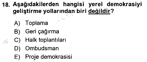 Mahalli İdareler Maliyesi 2023-2024 Yaz Okulu Sınavı - 18. soru