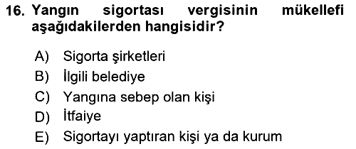 Mahalli İdareler Maliyesi 2024-2025 Yaz Okulu Sınavı - 16. soru
