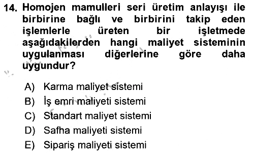 Maliyet Muhasebesi 2016-2017 3 Ders Sınavı - 14. soru