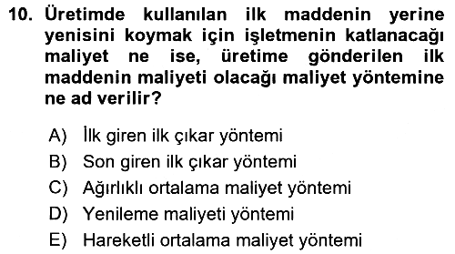 Maliyet Muhasebesi 2015-2016 Ara Sınav - 10. soru