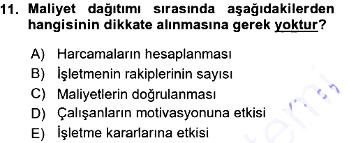 Maliyet Muhasebesi 2015-2016 Ara Sınav - 11. soru