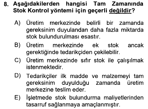 Maliyet Muhasebesi 2017-2018 Ara Sınav - 8. soru
