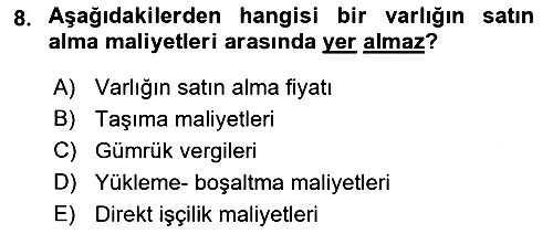 Maliyet Muhasebesi 2023-2024 Ara Sınav - 8. soru