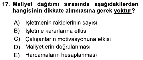Maliyet Muhasebesi 2024-2025 Ara Sınav - 17. soru