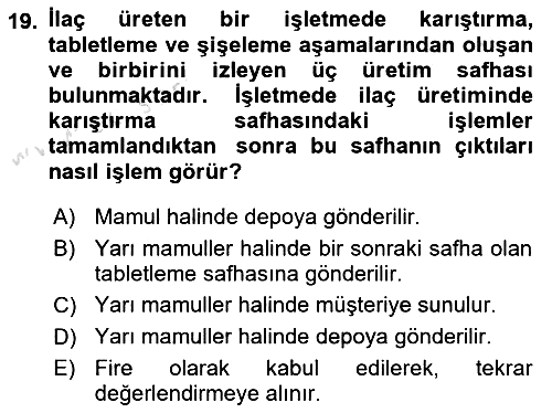Maliyet Muhasebesi 2025-2026 Dönem Sonu Sınavı - 19. soru