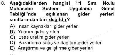 Maliyet Muhasebesi 2012-2013 Tek Ders Sınavı - 8. soru