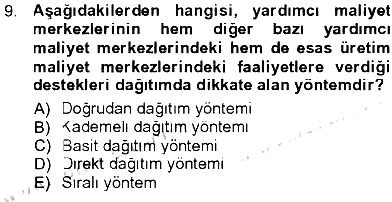 Maliyet Muhasebesi 2012-2013 Tek Ders Sınavı - 9. soru