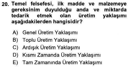 Maliyet Muhasebesi 2021-2022 Yaz Okulu Sınavı - 20. soru
