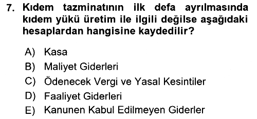 Maliyet Muhasebesi 2022-2023 Yaz Okulu Sınavı - 7. soru