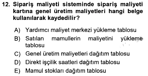Maliyet Muhasebesi 2023-2024 Yaz Okulu Sınavı - 12. soru