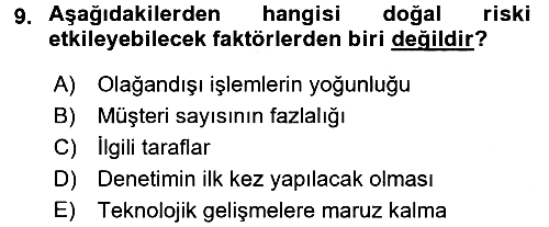 Muhasebe Denetimi 2016-2017 3 Ders Sınavı - 9. soru