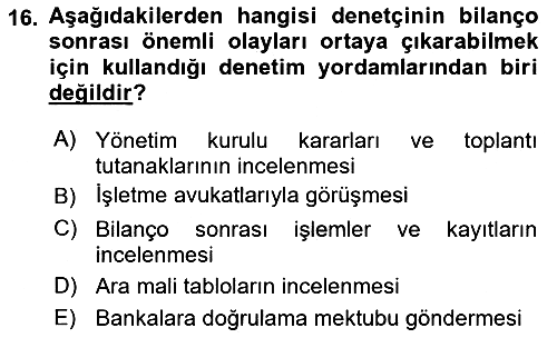 Muhasebe Denetimi 2018-2019 Dönem Sonu Sınavı - 16. soru