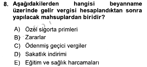 Özel Vergi Hukuku 1 2016-2017 3 Ders Sınavı - 8. soru