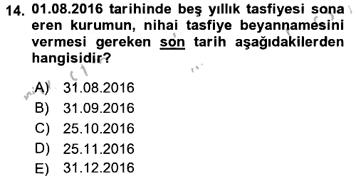 Özel Vergi Hukuku 1 2016-2017 3 Ders Sınavı - 14. soru