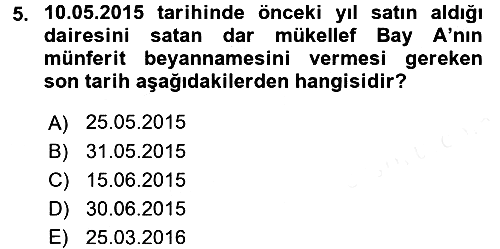Özel Vergi Hukuku 1 2017-2018 3 Ders Sınavı - 5. soru