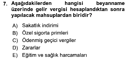Özel Vergi Hukuku 1 2017-2018 3 Ders Sınavı - 7. soru