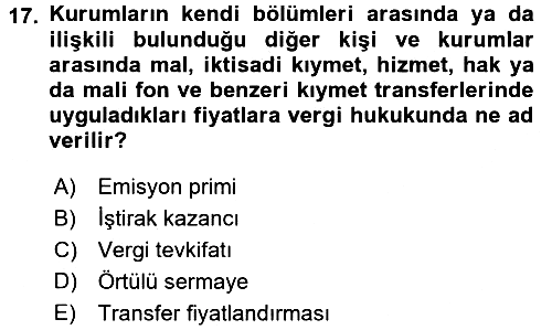 Özel Vergi Hukuku 1 2017-2018 3 Ders Sınavı - 17. soru