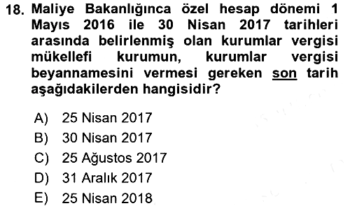 Özel Vergi Hukuku 1 2017-2018 3 Ders Sınavı - 18. soru