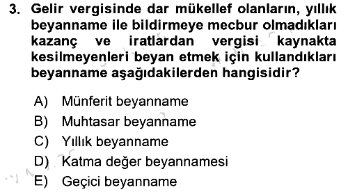 Özel Vergi Hukuku 1 2016-2017 Ara Sınav - 3. soru