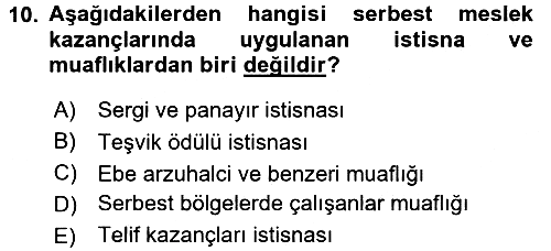 Özel Vergi Hukuku 1 2016-2017 Ara Sınav - 10. soru
