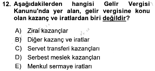 Özel Vergi Hukuku 1 2016-2017 Ara Sınav - 12. soru