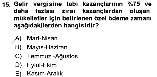 Özel Vergi Hukuku 1 2016-2017 Ara Sınav - 15. soru