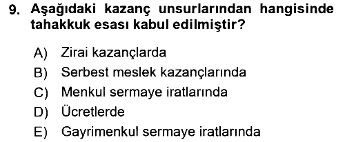 Özel Vergi Hukuku 1 2017-2018 Ara Sınav - 9. soru