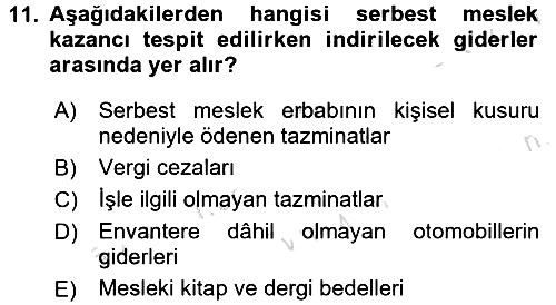 Özel Vergi Hukuku 1 2017-2018 Ara Sınav - 11. soru