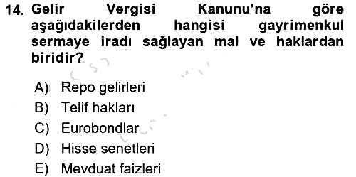Özel Vergi Hukuku 1 2017-2018 Ara Sınav - 14. soru