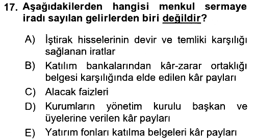Özel Vergi Hukuku 1 2017-2018 Ara Sınav - 17. soru