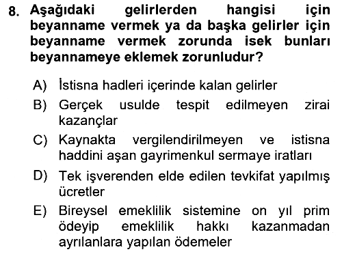 Özel Vergi Hukuku 1 2018-2019 Ara Sınav - 8. soru