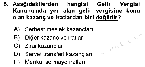 Özel Vergi Hukuku 1 2019-2020 Ara Sınav - 5. soru