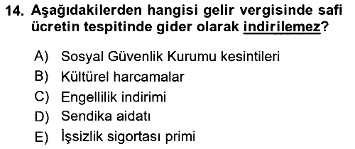 Özel Vergi Hukuku 1 2019-2020 Ara Sınav - 14. soru