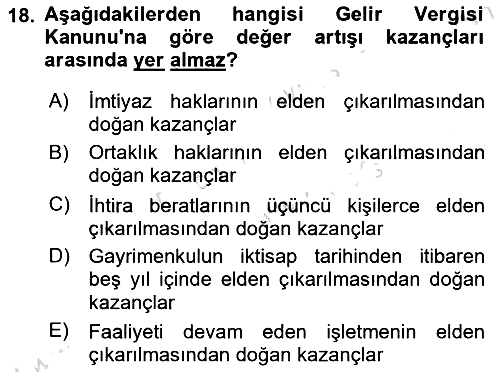 Özel Vergi Hukuku 1 2019-2020 Ara Sınav - 18. soru
