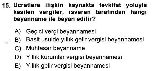 Özel Vergi Hukuku 1 2021-2022 Ara Sınav - 15. soru