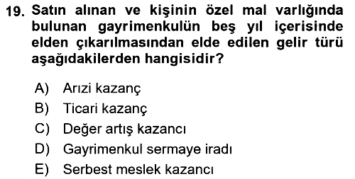 Özel Vergi Hukuku 1 2021-2022 Ara Sınav - 19. soru