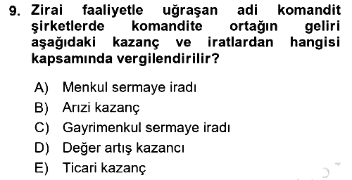 Özel Vergi Hukuku 1 2024-2025 Ara Sınav - 9. soru