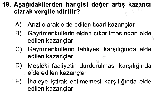 Özel Vergi Hukuku 1 2024-2025 Ara Sınav - 18. soru