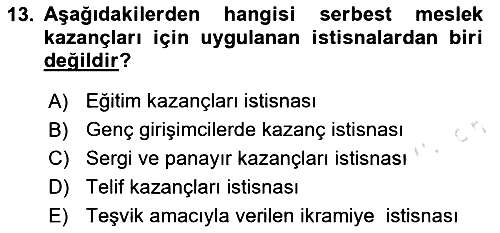 Özel Vergi Hukuku 1 2025-2026 Ara Sınav - 13. soru