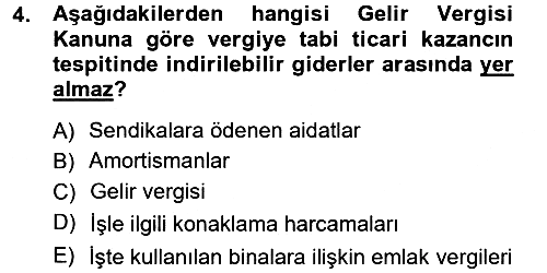 Özel Vergi Hukuku 1 2012-2013 Dönem Sonu Sınavı - 4. soru