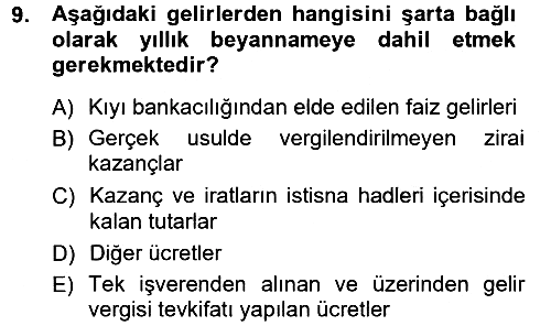 Özel Vergi Hukuku 1 2012-2013 Dönem Sonu Sınavı - 9. soru