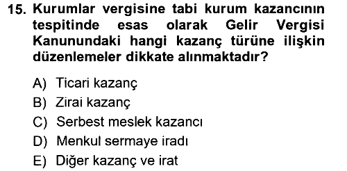 Özel Vergi Hukuku 1 2012-2013 Dönem Sonu Sınavı - 15. soru