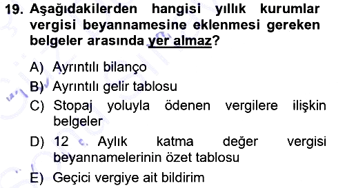 Özel Vergi Hukuku 1 2012-2013 Dönem Sonu Sınavı - 19. soru